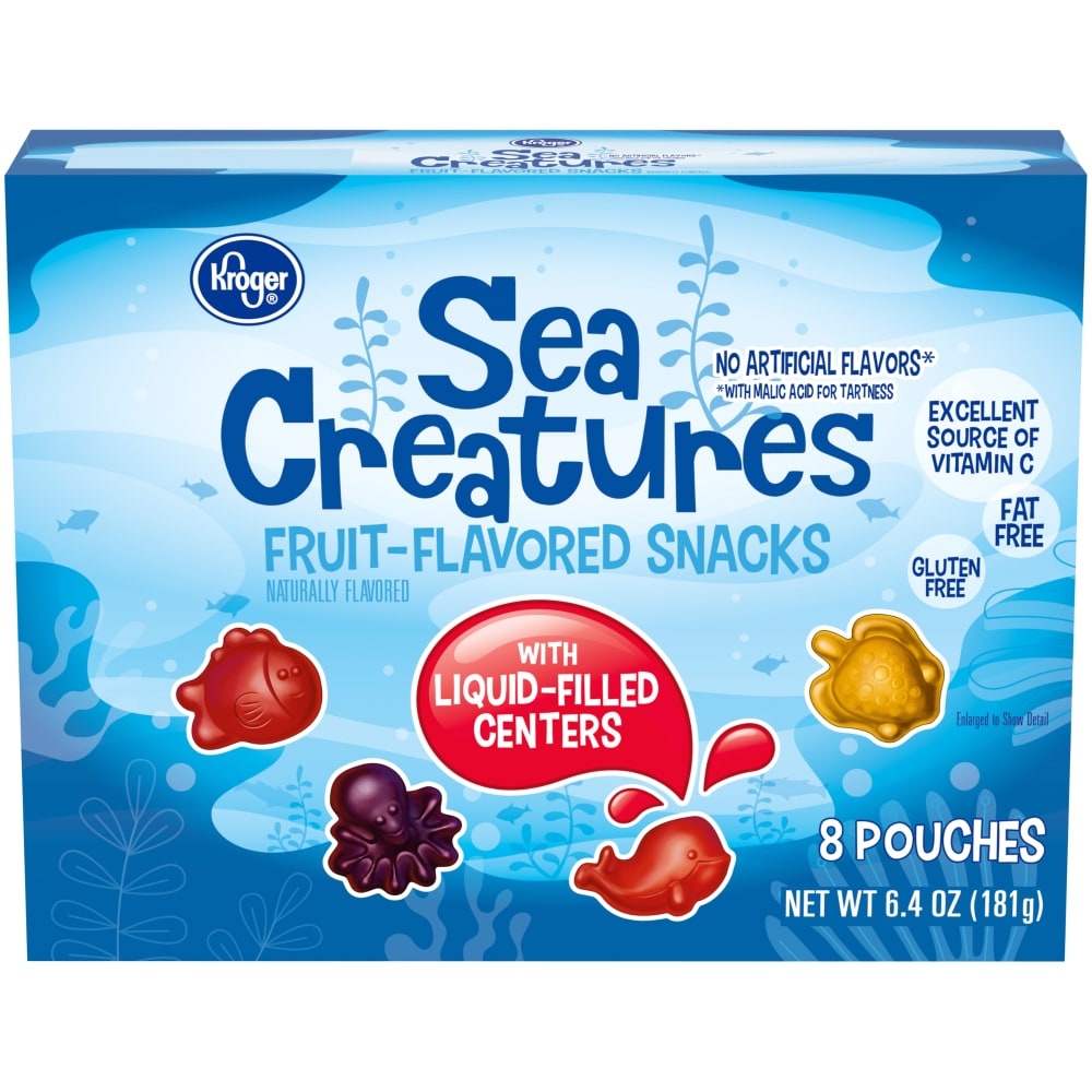 slide 1 of 1, Kroger Sea Creatures Fruit-Flavored Snacks, 8 ct