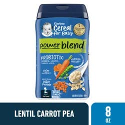 Gerber Stage 2 Baby Food, Oatmeal Lentil Carrot Pea Cereal, 8 Oz Canister