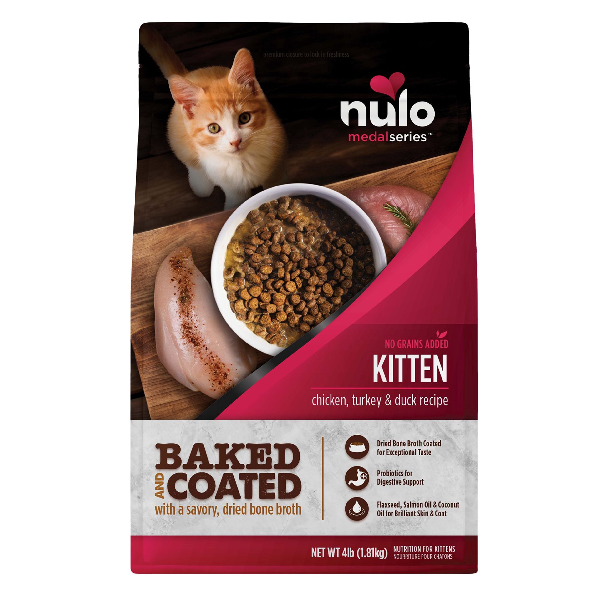 slide 1 of 1, Nulo Baked and Coated Kitten Food - Grain Free, Chicken, Turkey & Duck, 4 lb