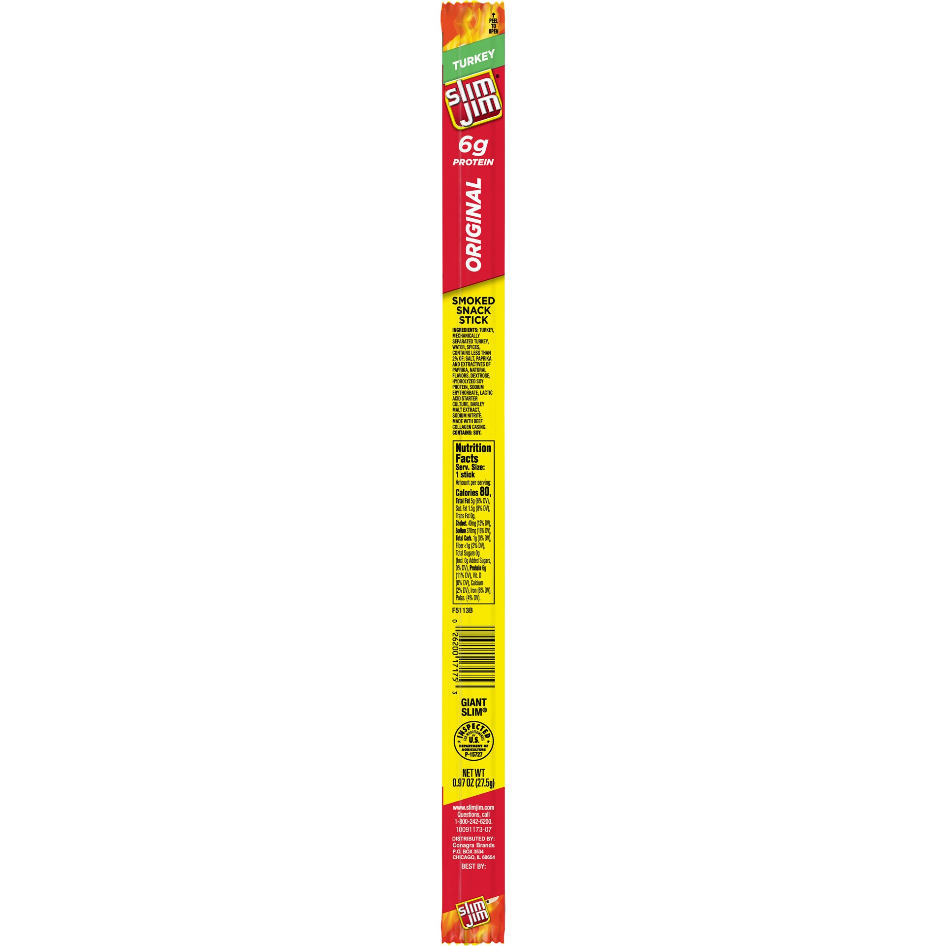 slide 1 of 3, Slim Jim Original Turkey, 0.97 oz