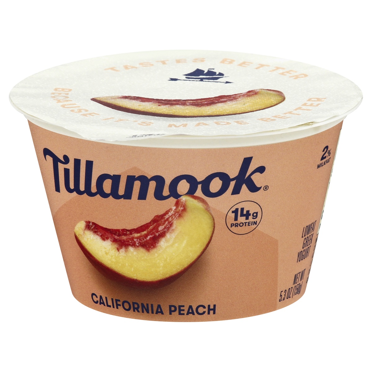 slide 5 of 9, Tillamook California Peach 2% Low-Fat Greek Yogurt, 5.3oz, 150 g