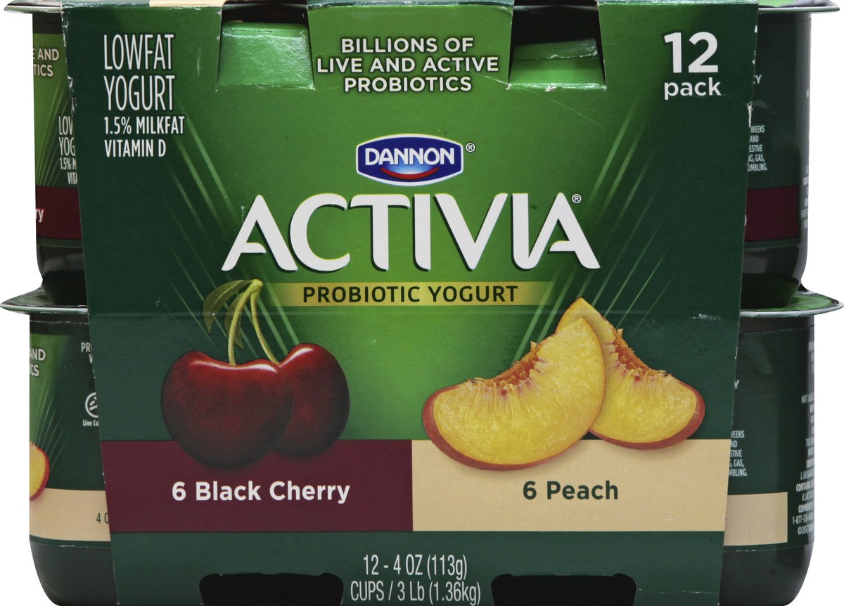 slide 2 of 4, Activia Probiotic Peach & Black Cherry Variety Pack Yogurt Cups, 4 oz