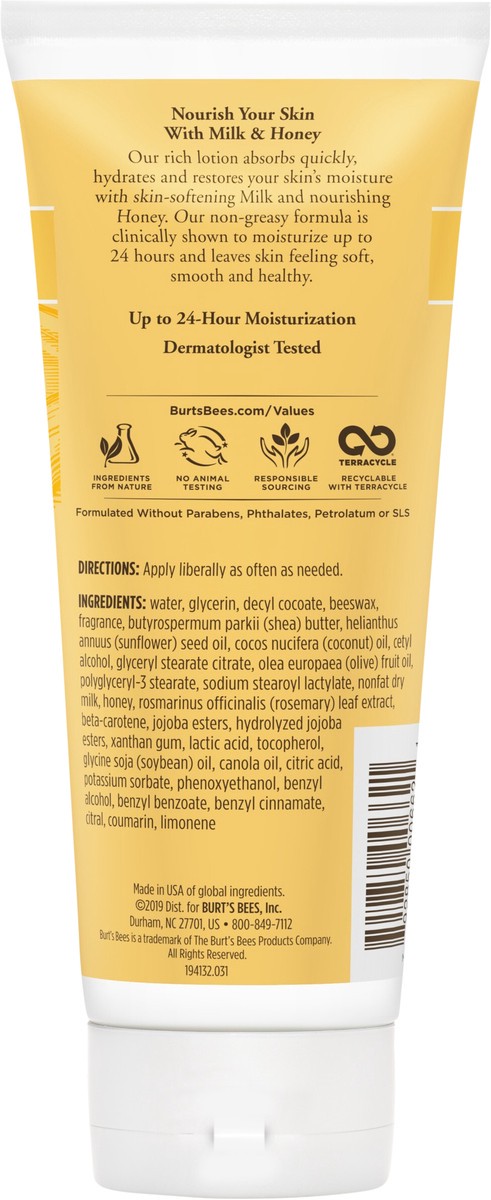 slide 2 of 4, Burt's Bees Body Lotion for Normal to Dry Skin with Milk & Honey, 6 fl oz