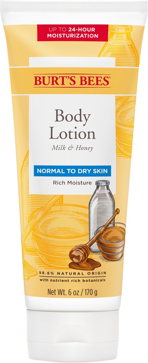 slide 3 of 4, Burt's Bees Body Lotion for Normal to Dry Skin with Milk & Honey, 6 fl oz