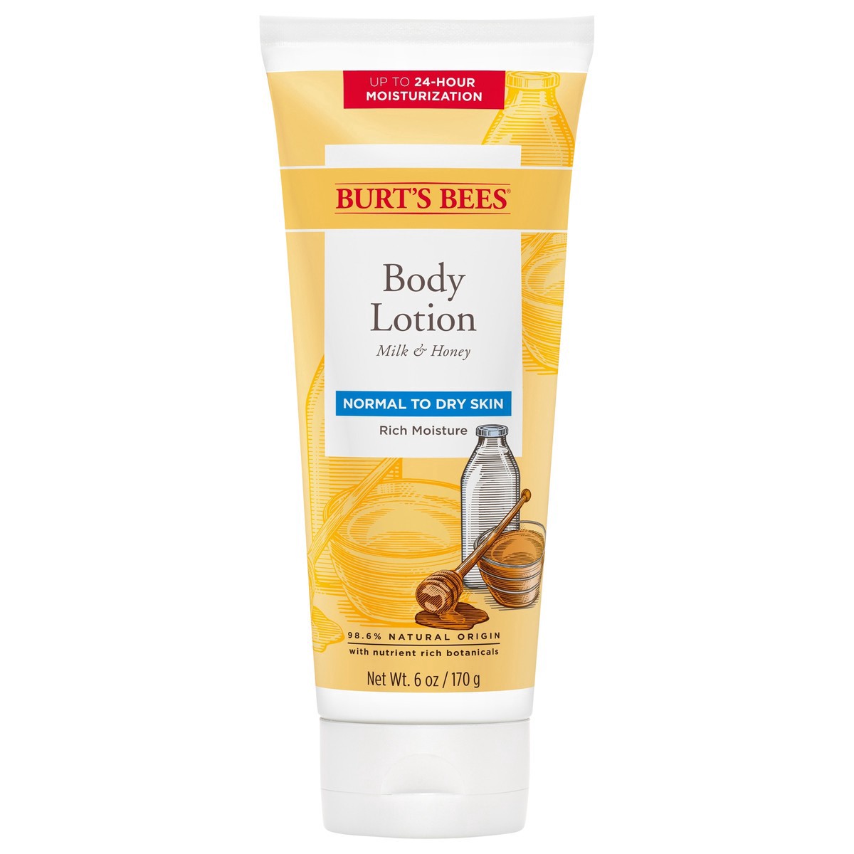 slide 1 of 4, Burt's Bees Body Lotion for Normal to Dry Skin with Milk & Honey, 6 fl oz