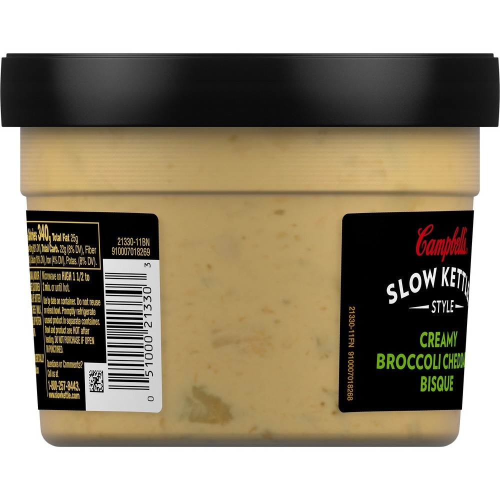 slide 2 of 5, Campbell's Slow Kettle Style Creamy Broccoli Cheddar Bisque, 15.5 oz Microwavable Bowl, 15.5 fl oz