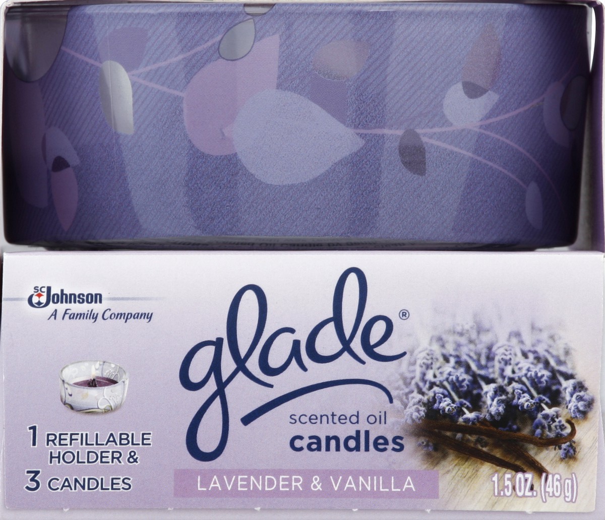 slide 4 of 5, Glade Scented Oil Candles, Lavender & Vanilla, 1.5 oz