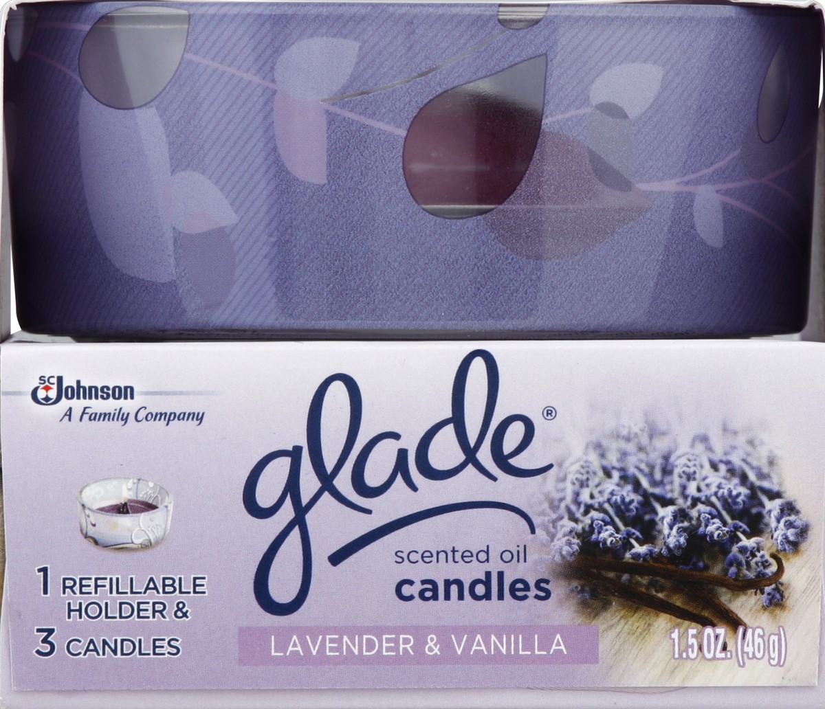 slide 5 of 5, Glade Scented Oil Candles, Lavender & Vanilla, 1.5 oz