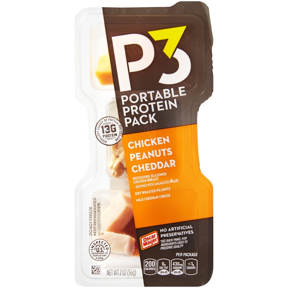 slide 1 of 4, P3 Portable Protein Snack Pack with Chicken, Peanuts & Cheddar Cheese Tray, 2 oz
