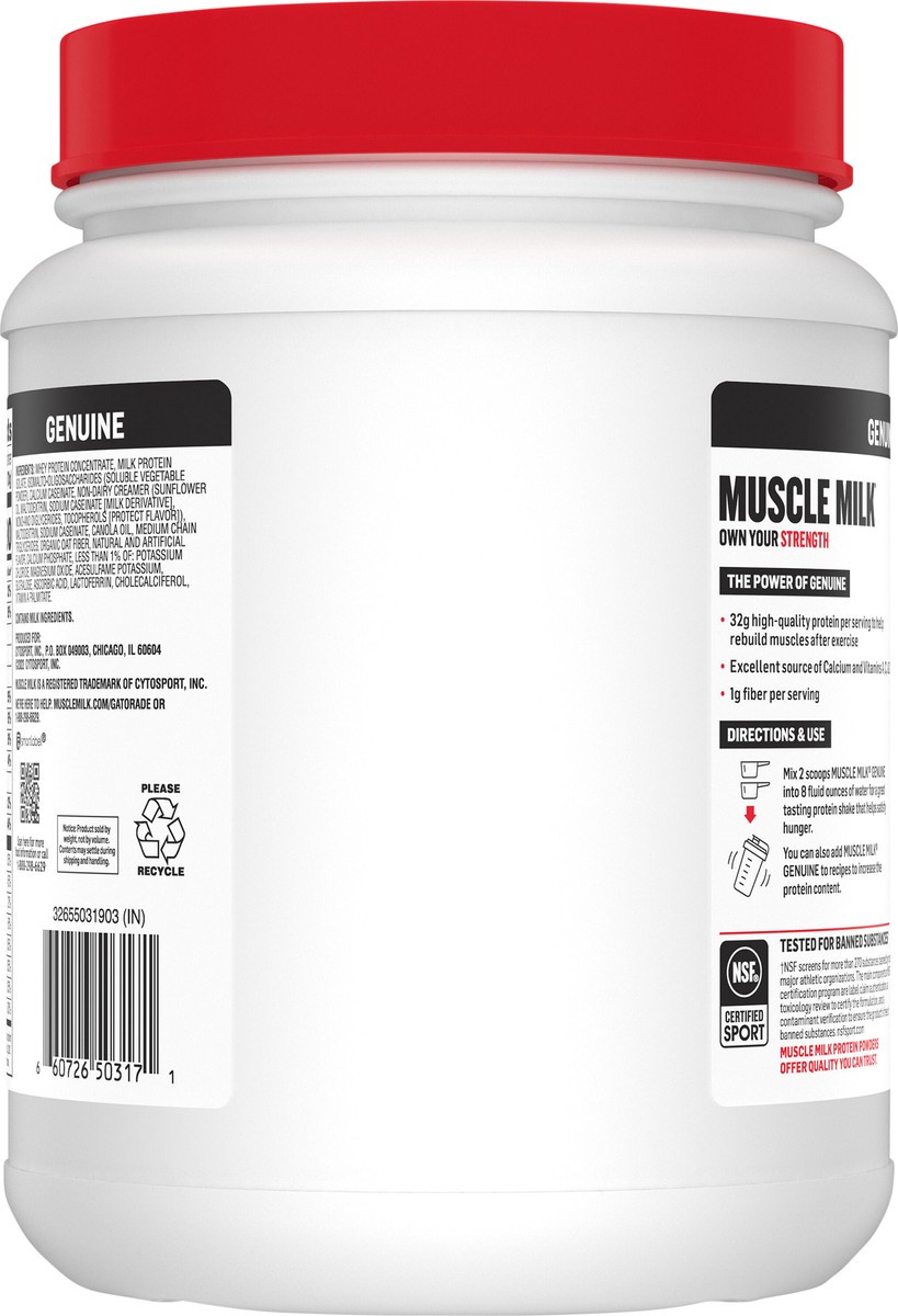 slide 3 of 5, Muscle Milk Genuine Vanilla Protein Powder, 30.90 oz