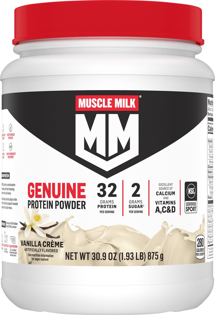 slide 4 of 5, Muscle Milk Genuine Vanilla Protein Powder, 30.90 oz