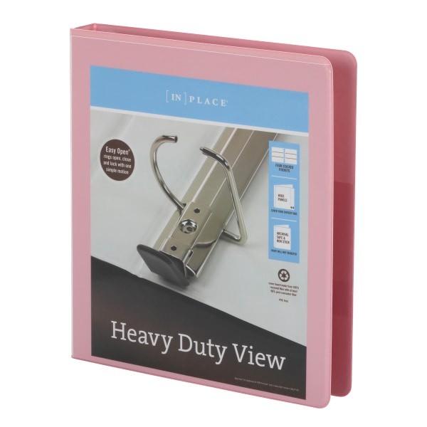 slide 5 of 5, Office Depot Heavy-Duty View 3-Ring Binder, 1'' D-Rings, 49% Recycled, Pink, 1 ct