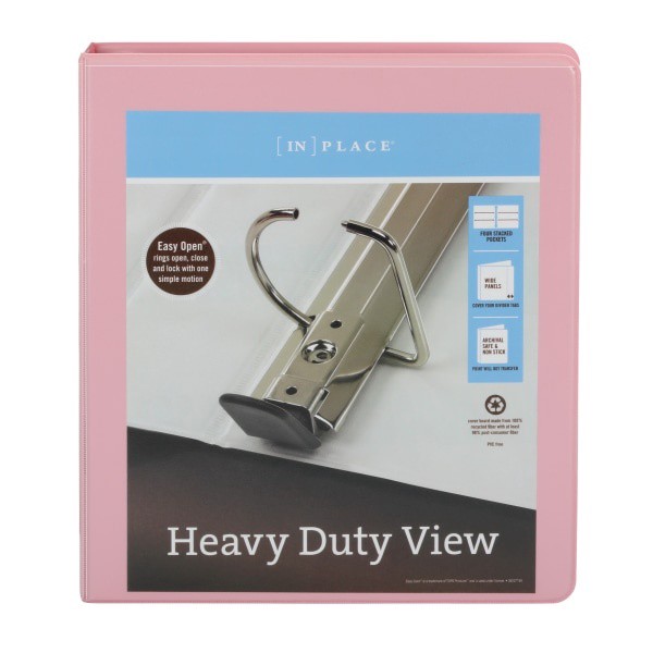 slide 4 of 5, Office Depot Heavy-Duty View 3-Ring Binder, 1'' D-Rings, 49% Recycled, Pink, 1 ct