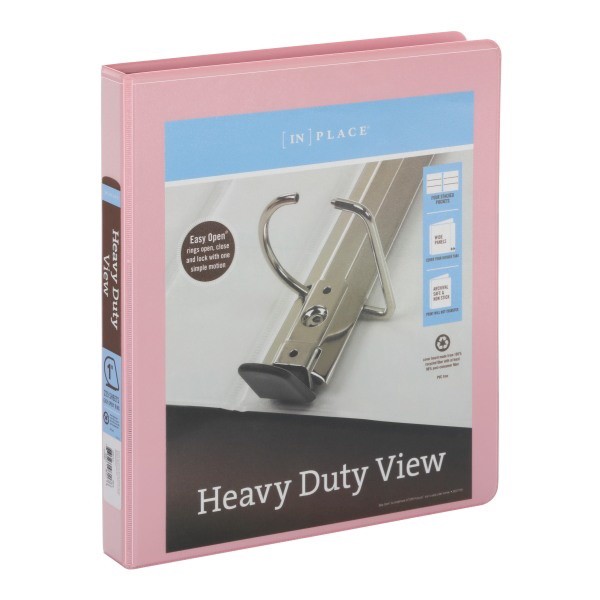 slide 1 of 5, Office Depot Heavy-Duty View 3-Ring Binder, 1'' D-Rings, 49% Recycled, Pink, 1 ct