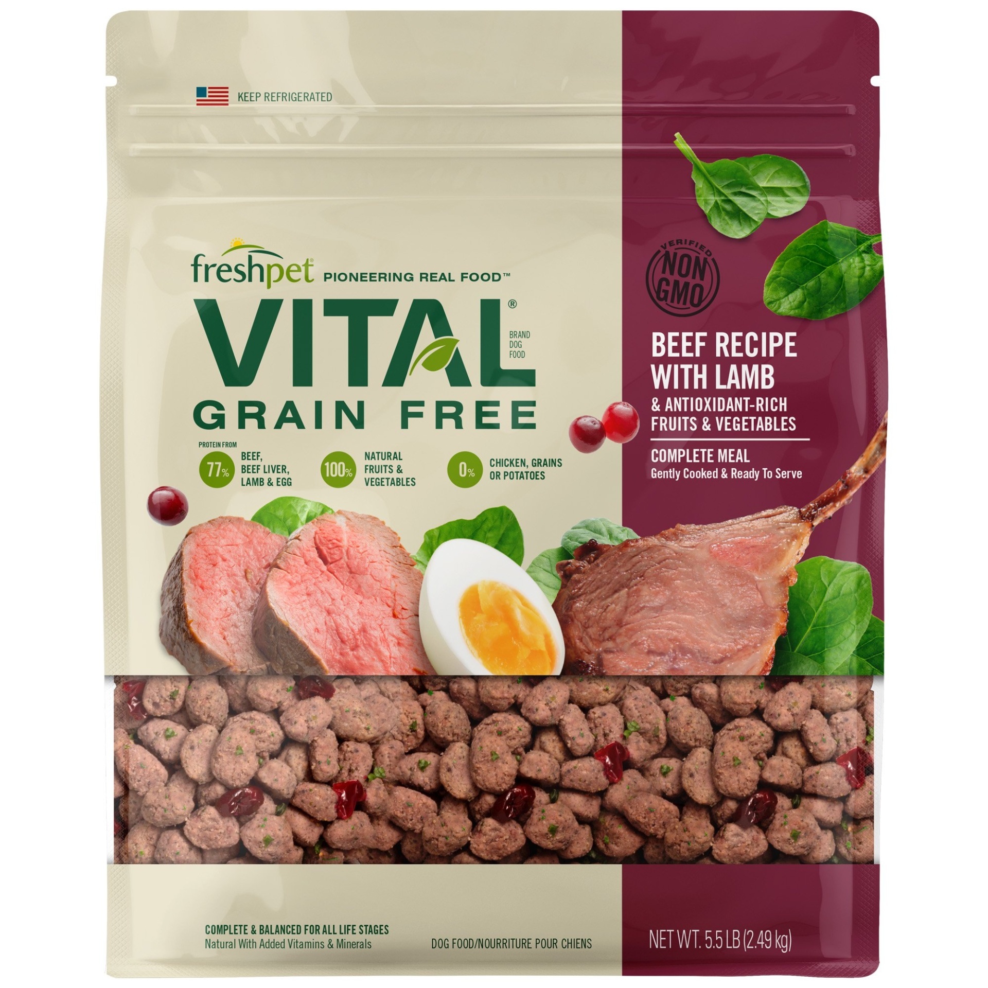 slide 1 of 1, Freshpet Vital Complete Meals Beef & Lamb Recipe for Dogs, 5.5 lb