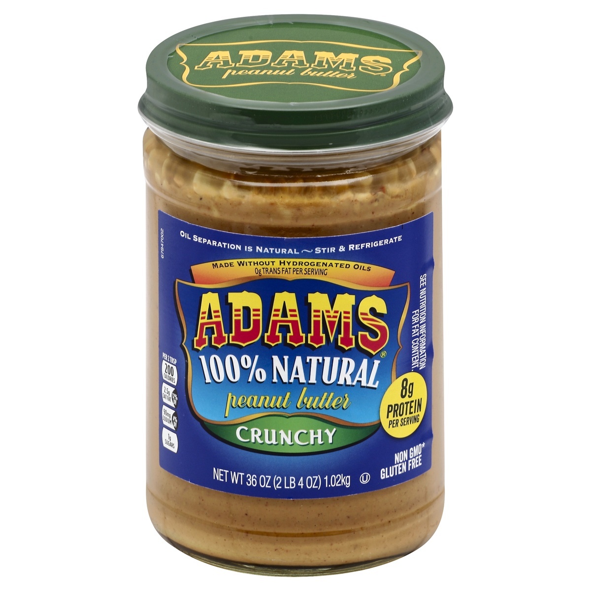 slide 1 of 7, Adams 100% Natural Peanut Butter Crunchy, 36 oz