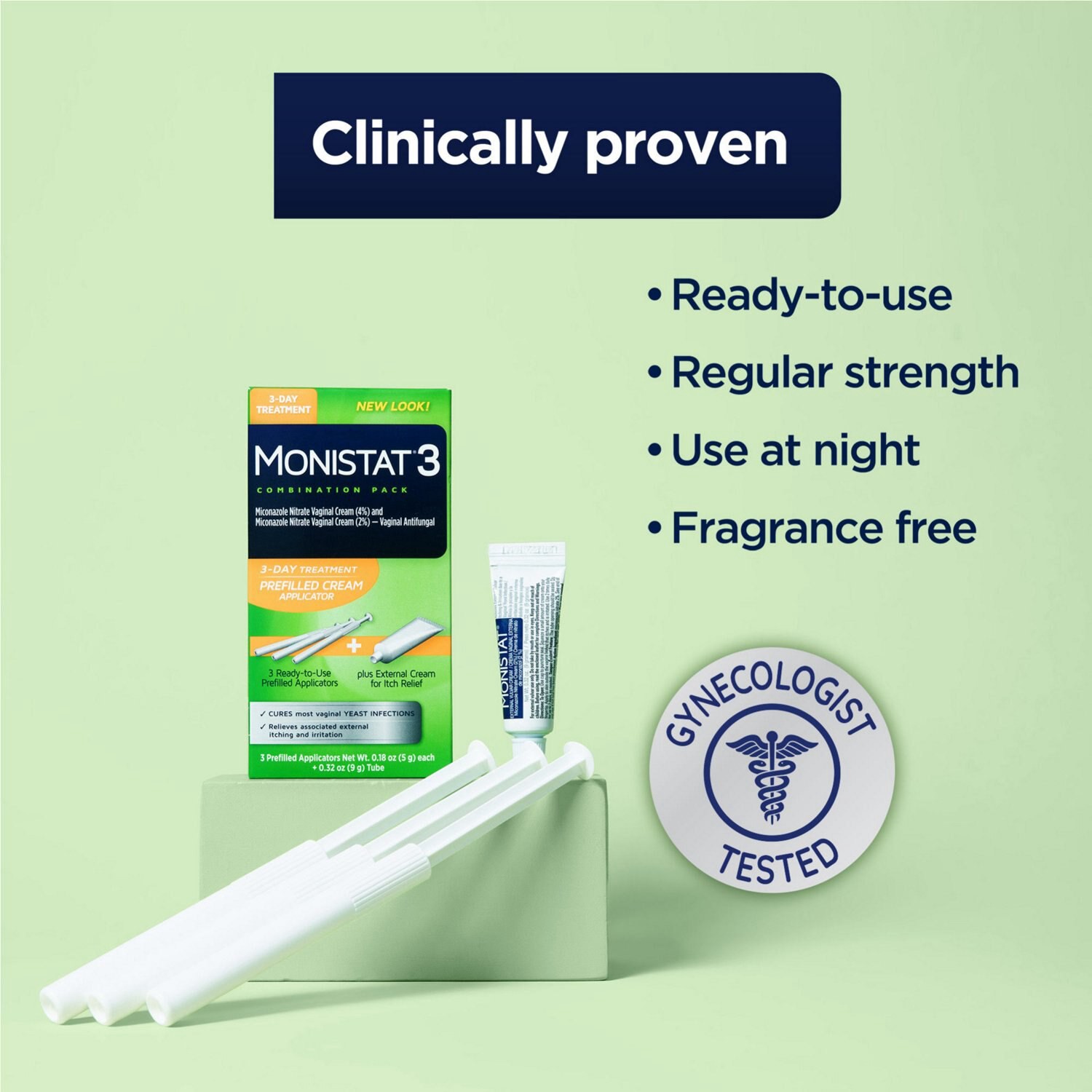 slide 4 of 7, Monistat 3 3-Day Treatment Prefilled Cream Applicator Vaginal Antifungal Combination Pack 1 ea, 1 ct