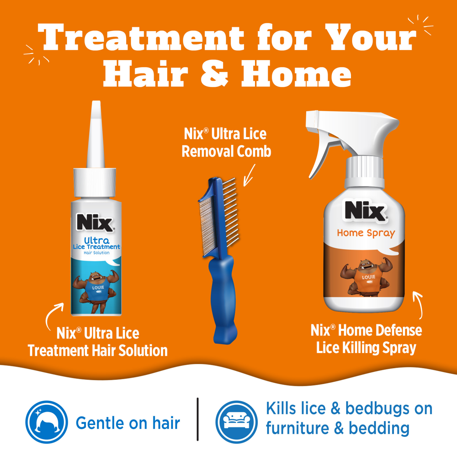 slide 5 of 5, Nix Ultra Lice Removal Kit, Lice Treatment Hair Solution, 3.4 fl oz & Lice Removal Comb, Home Defense Lice and Bedbug Killing Spray, 5 fl oz, 5 fl oz
