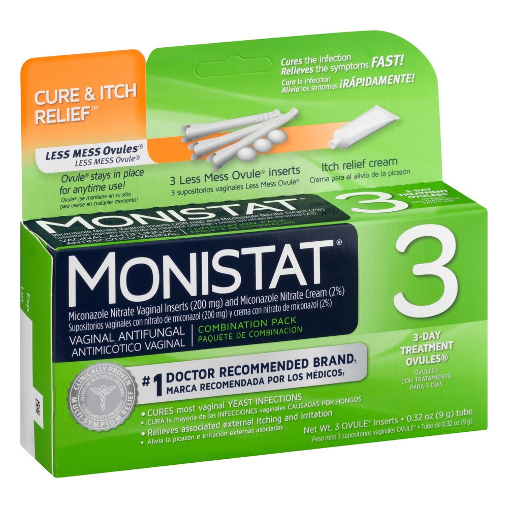 slide 4 of 5, Monistat 3 Day Yeast Infection Treatment, 3 Miconazole Ovule Inserts & External Anti-Itch Cream, 1 ct