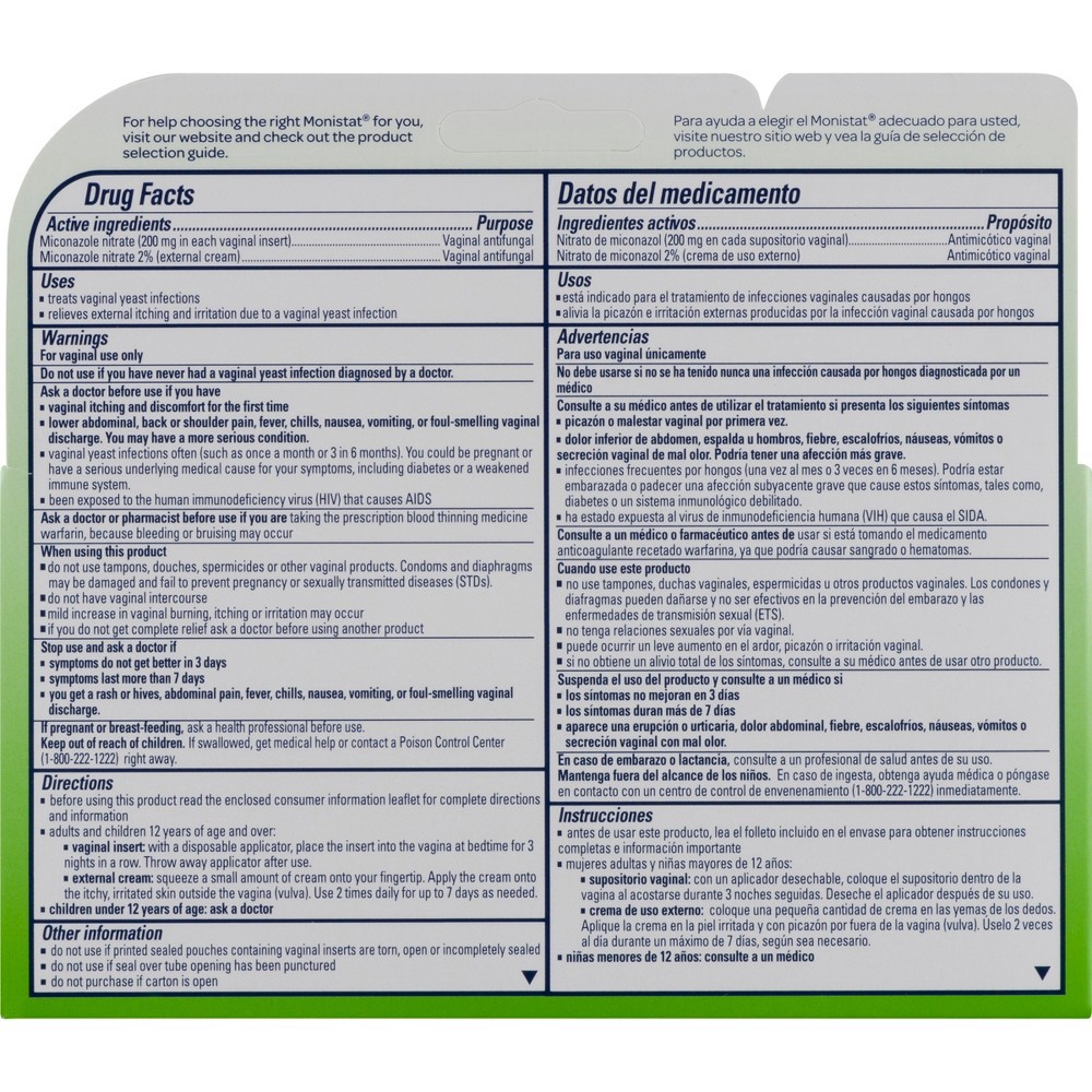 slide 5 of 5, Monistat 3 Day Yeast Infection Treatment, 3 Miconazole Ovule Inserts & External Anti-Itch Cream, 1 ct