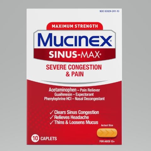 slide 1 of 1, Mucinex Sinus-Max Severe Congestion And Pain, 1 ct