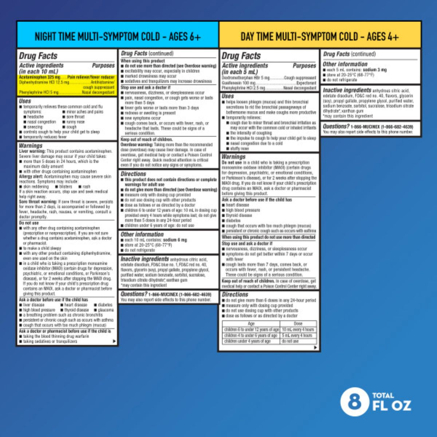 slide 2 of 4, MUCINEX Children's Multi-Symptom Liquid - Day Night 6/(2x4) oz., 2 ct