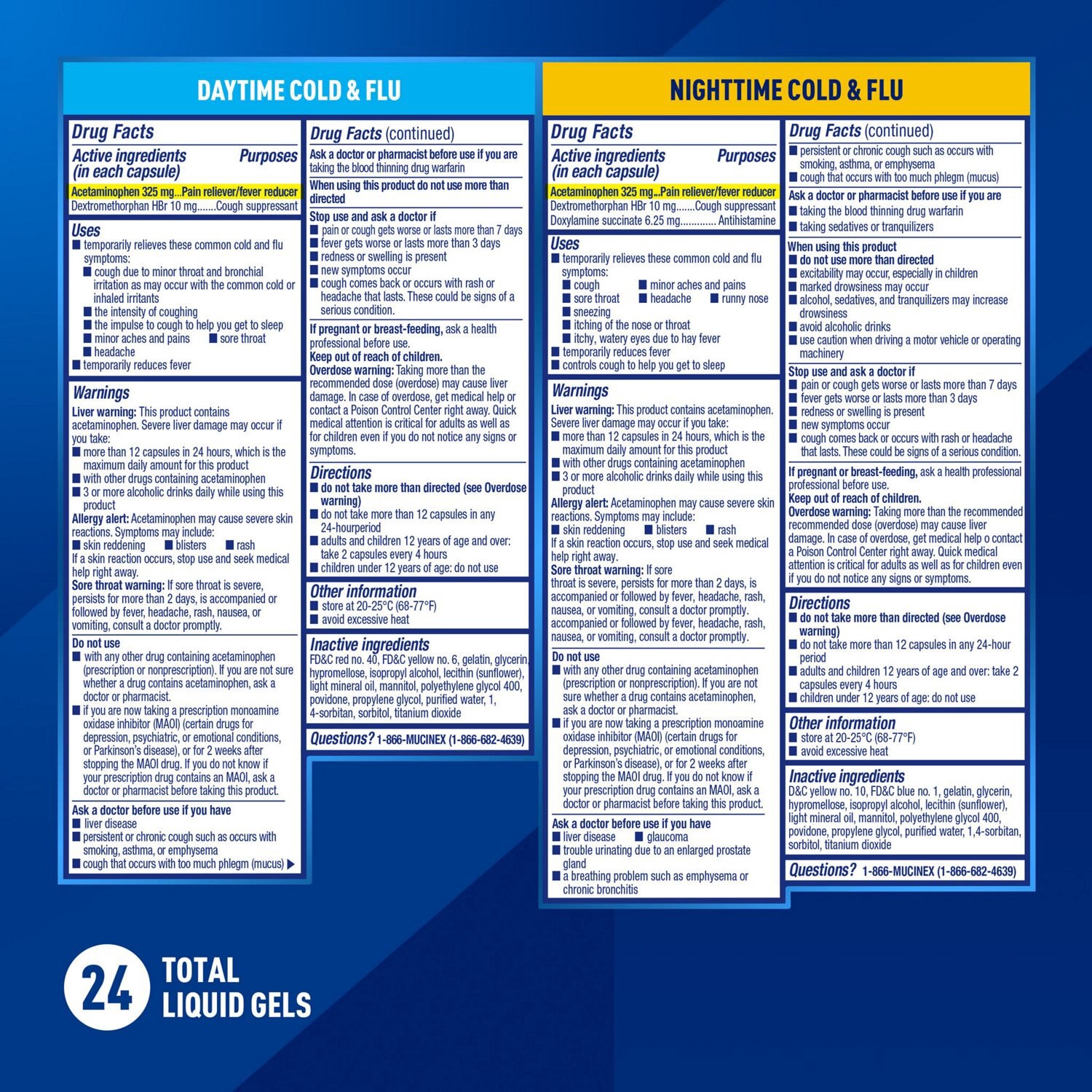 slide 7 of 12, Mucinex Fast Max Maximum Strength Day Time/Night Time Cold & Flu 24 Liquid Gels, 24 ct