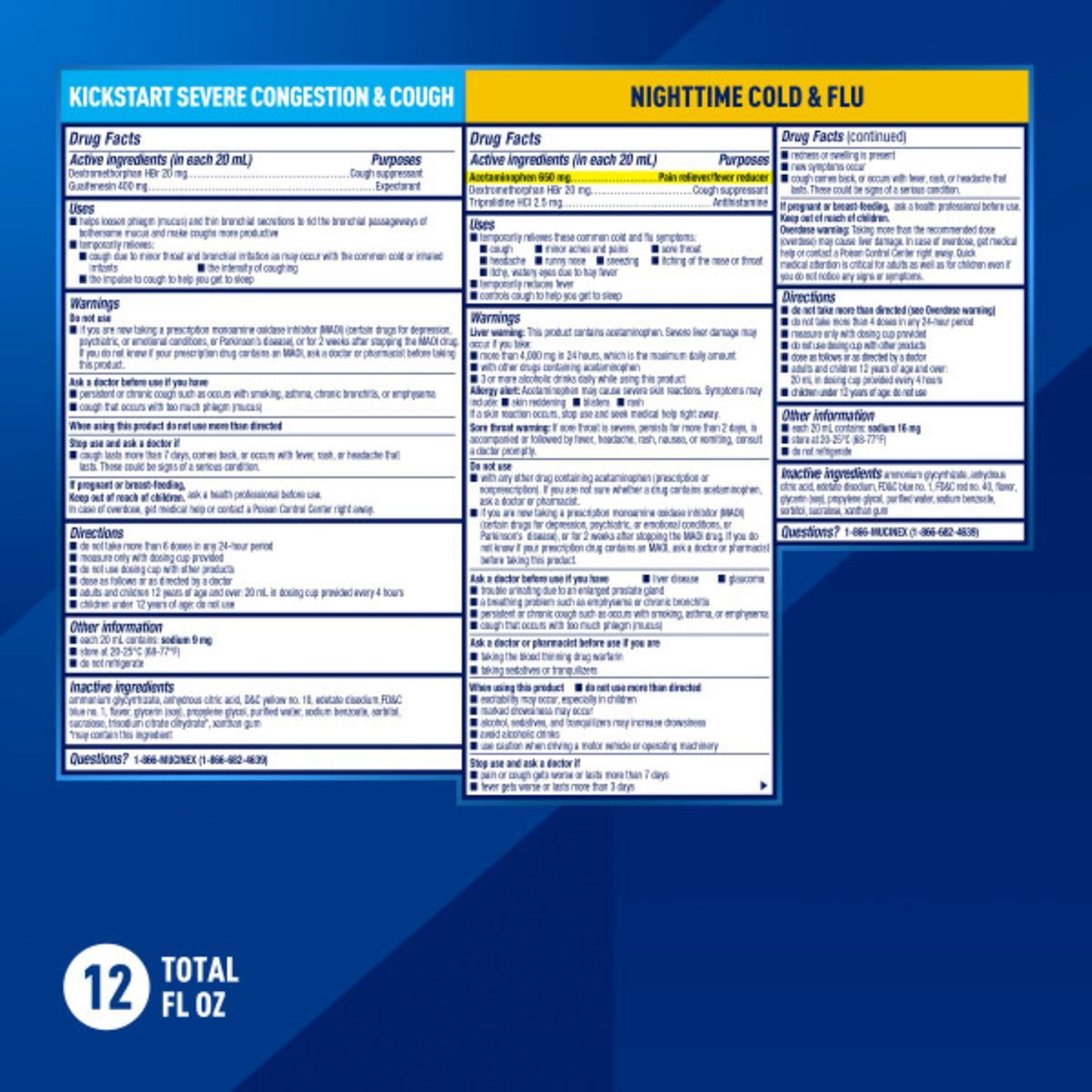 slide 2 of 5, MUCINEX Fast-Max Kickstart Severe Congestion & Cough and Nighttime Cold & Flu, 2 x 6 oz, 6 oz