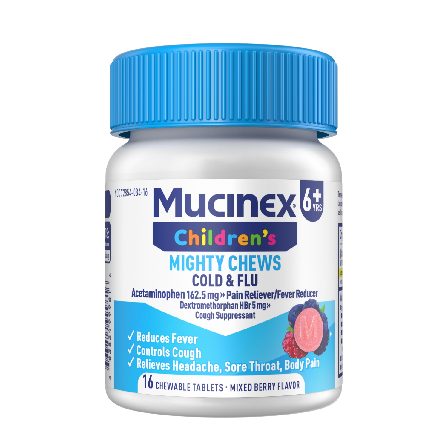 slide 1 of 1, Mucinex Children's Mighty Chews Mixed Berry Flavor 162.5 mg Cold & Flu 16 Chewable Tablets, 16 ct