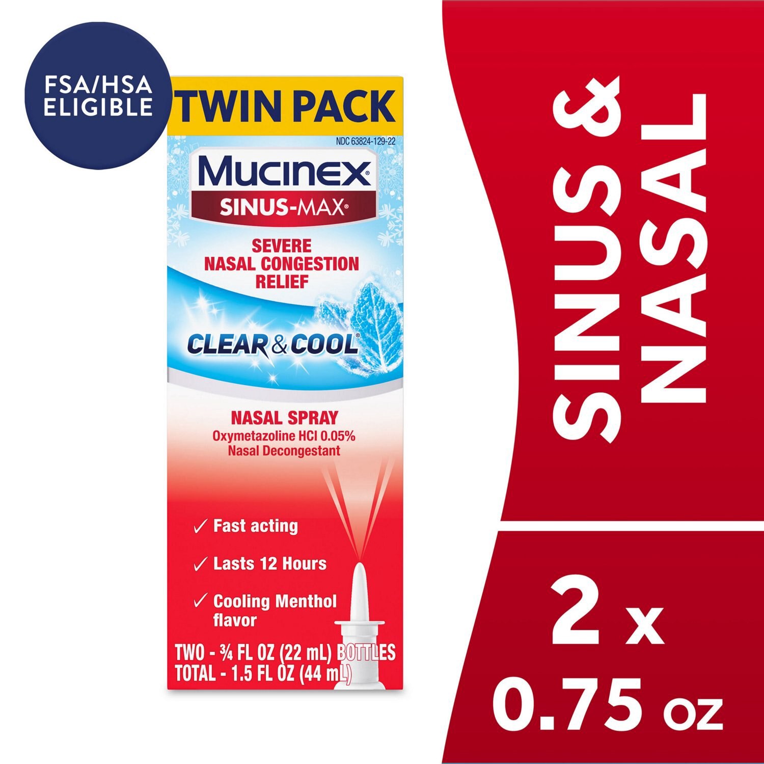 slide 6 of 9, Mucinex Sinus-Max Nasal Spray, Clear & Cool, .75 Oz, 2 Pk, 0.75 oz