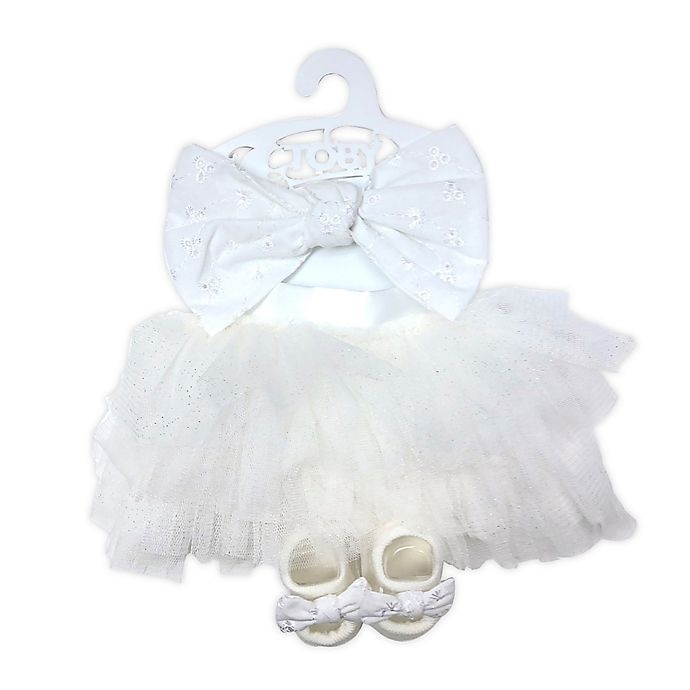 slide 1 of 1, Toby Signature Newborn Eyelet Tulle Tutu, Headband, and Bootie Set - White, 3 ct