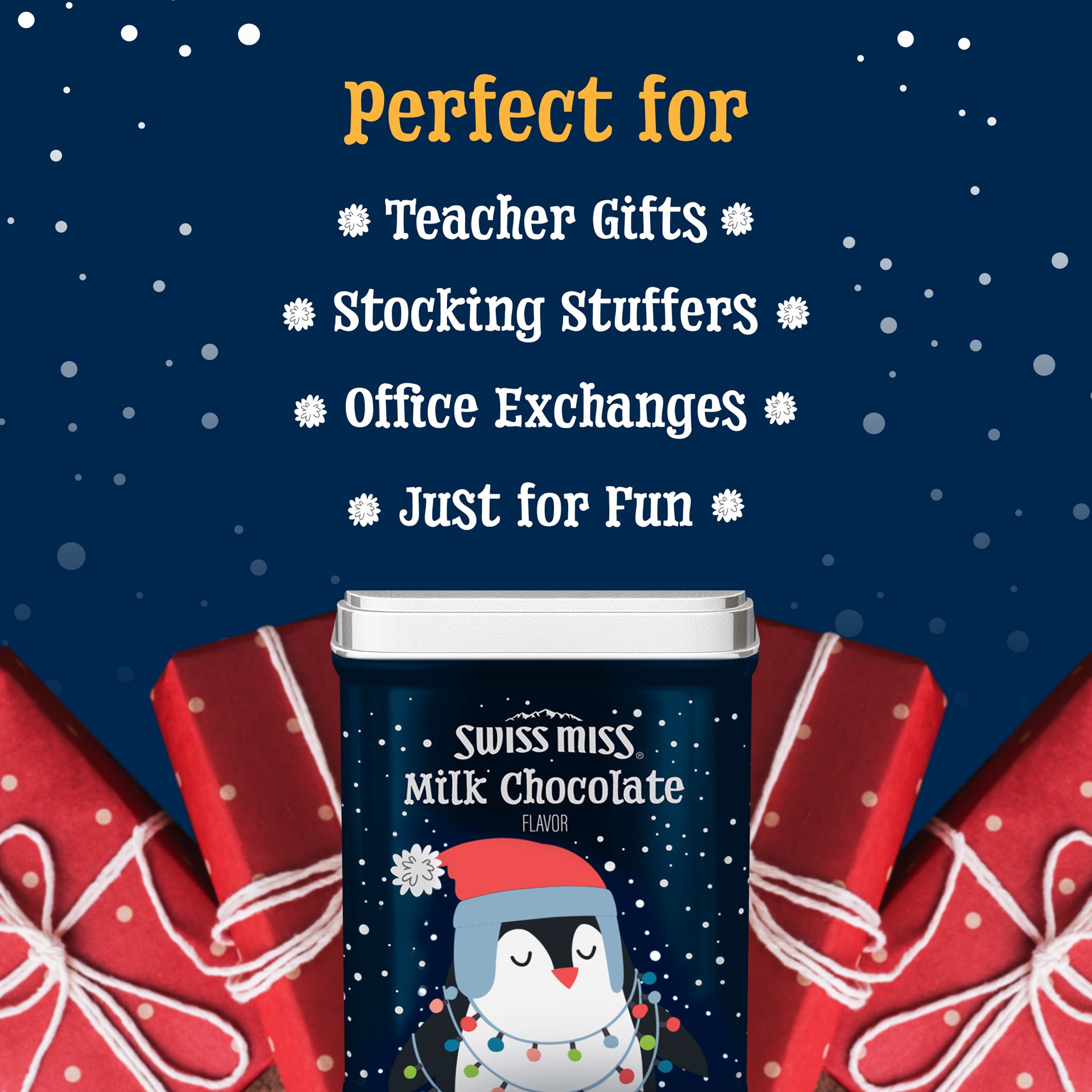 slide 3 of 5, Swiss Miss Hot Cocoa Gift Tin, Assorted Flavors and Designs- 4 ct, 5.52 oz