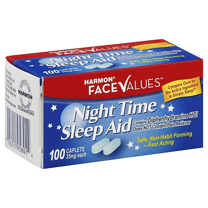 slide 1 of 1, Harmon Face Values Pain Free Night Time Sleep Aid Caplets, 100 ct