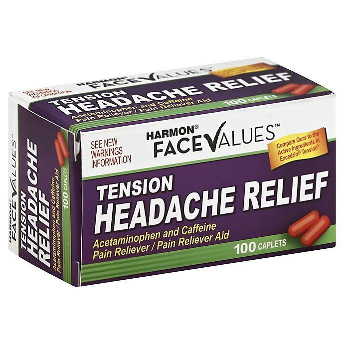 slide 1 of 1, Harmon Face Values Tension Headache Relief Caplets, 100 ct
