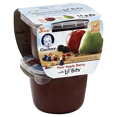 slide 1 of 4, Gerber 3rd Foods Lil' Bits Pear Apple Berry Baby Food, 2 ct; 5 oz