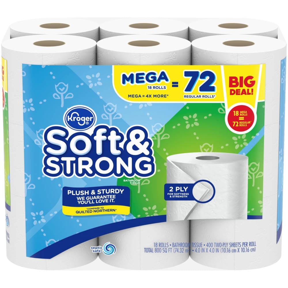 slide 1 of 1, Kroger Soft & Strong Bathroom Tissue, 18 ct
