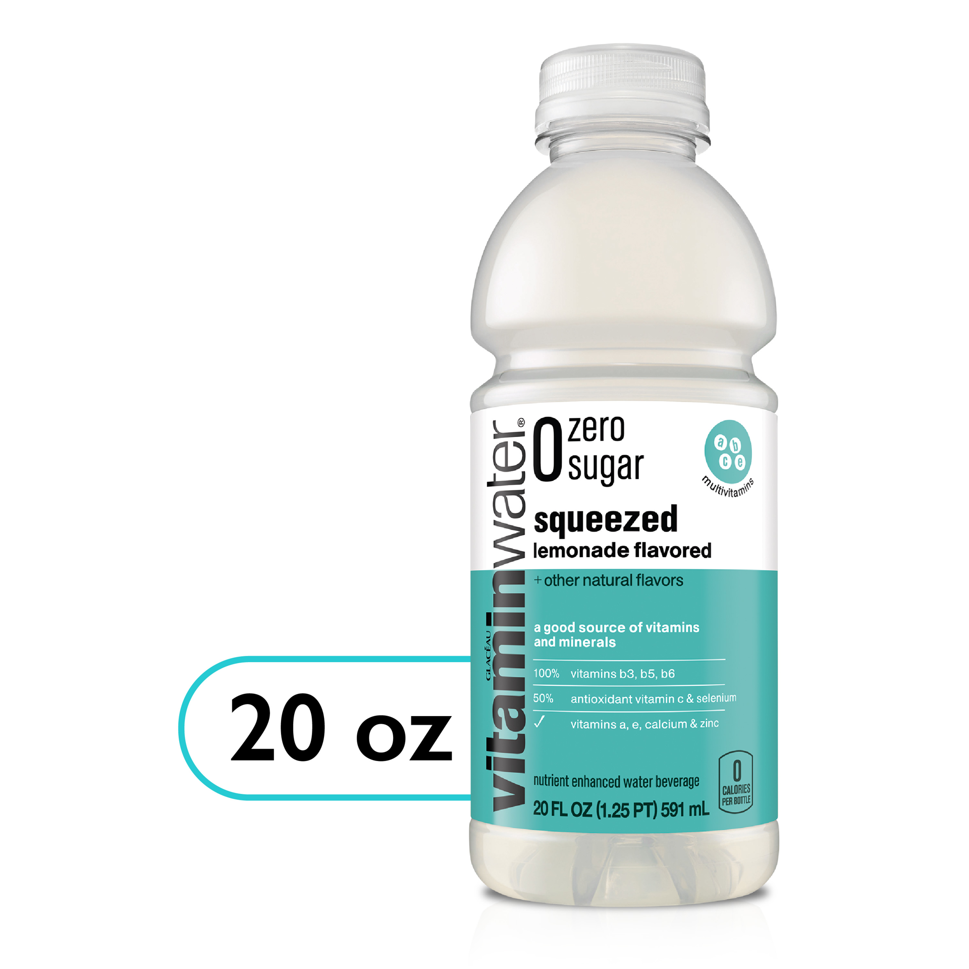 slide 1 of 5, vitaminwater Vitamin Water Zero Sugar Squeezed Lemonade Nutrient Enhanced Water, 20 fl oz