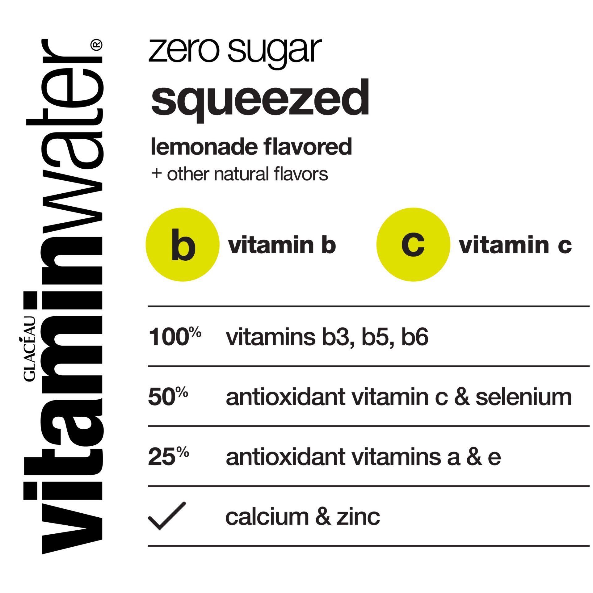 slide 8 of 11, vitaminwater zero sugar squeezed, electrolyte enhanced water w/ vitamins, lemonade drink, 20 oz