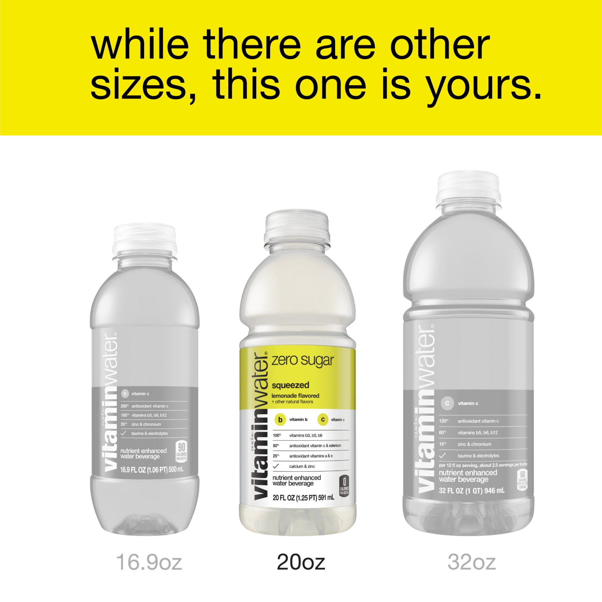 slide 10 of 11, vitaminwater zero sugar squeezed, electrolyte enhanced water w/ vitamins, lemonade drink, 20 oz