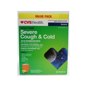 slide 1 of 1, CVS Health Nighttime Severe Cold & Cough Relief Honey Lemon, 12 ct