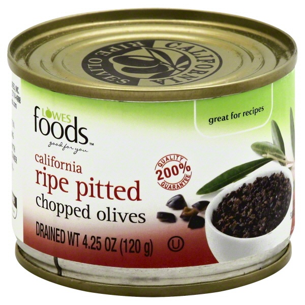 slide 1 of 1, Lowes Foods California Ripe Pitted Chopped Olives, 4.25 oz