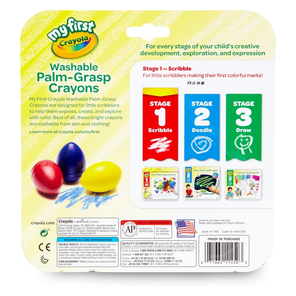 slide 5 of 9, Crayola Washable Palm Grasp Crayons Stage 1, 3 ct