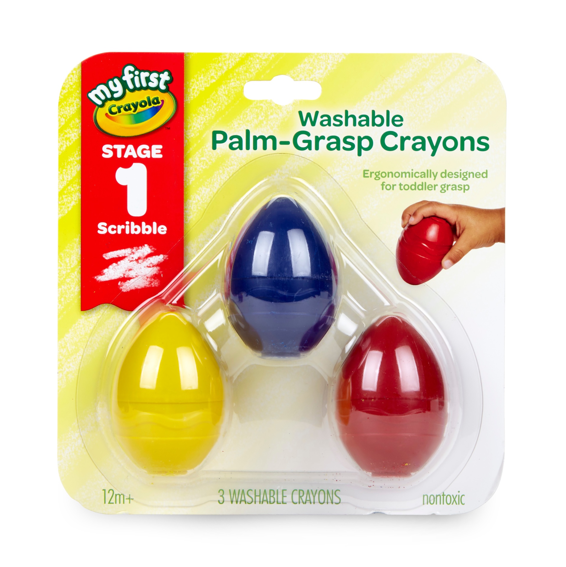 slide 1 of 9, Crayola Washable Palm Grasp Crayons Stage 1, 3 ct