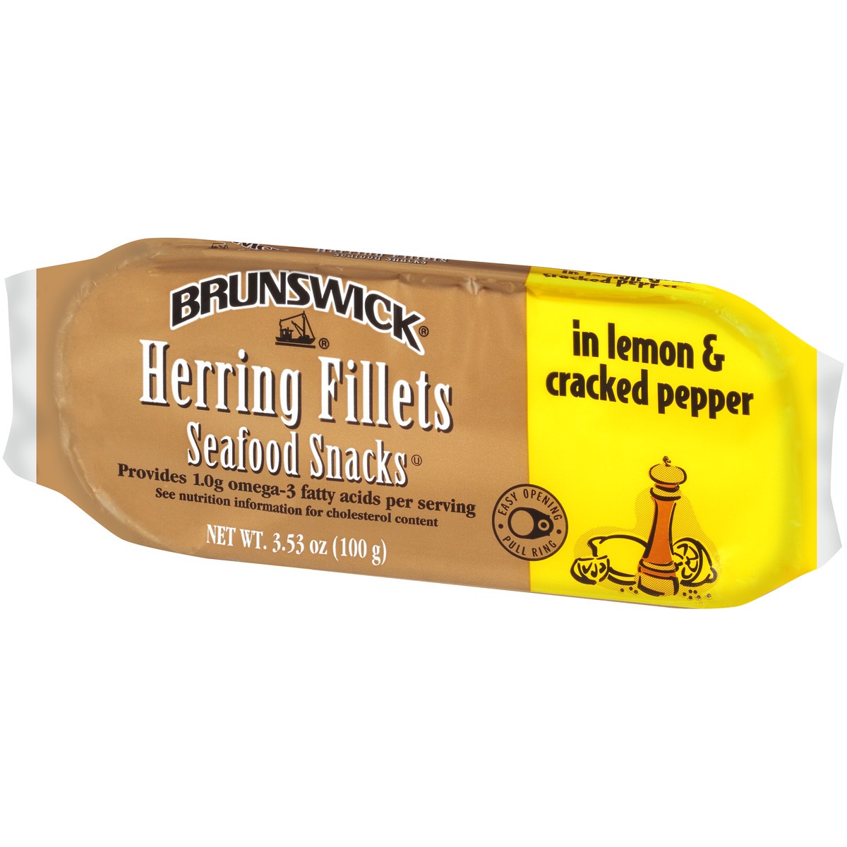 slide 3 of 11, Brunswick Lemon & Cracked Pepper Herring Fillets Seafood Snacks, 3.53 oz