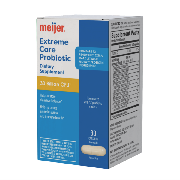 slide 5 of 9, MEIJER EXTREME CARE PROBIOTIC 30BILL CAP, 30 ct