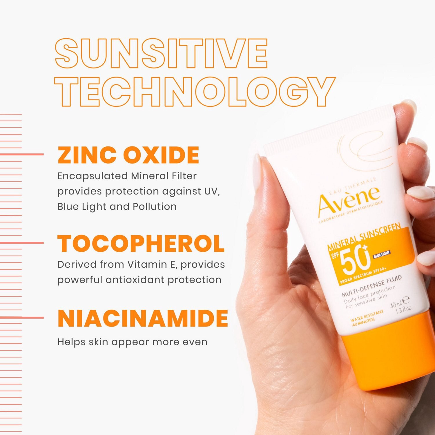 slide 3 of 6, AVENE Mineral Sunscreen Multi-Defense Fluid Spf 50+, 1.3 oz