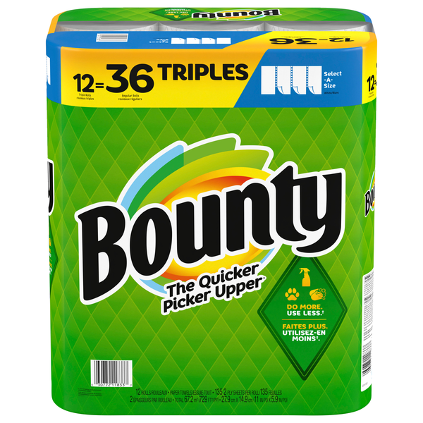 slide 1 of 1, Bounty Select-A-Size White Triple Rolls Paper Towels, 12 ct