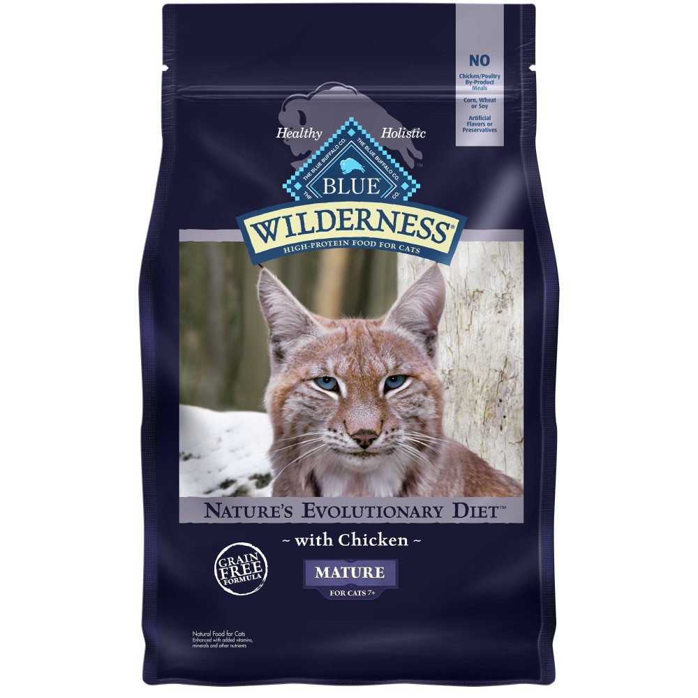 slide 1 of 5, Blue Wilderness Natures Evolutionary Diet Chicken Mature Dry Cat Food, 4 lb