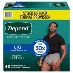 Depend Fresh Protection Adult Incontinence Underwear for Men, Disposable, Maximum, Large, Grey, 40 Count