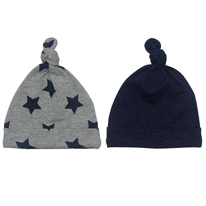 slide 1 of 1, So 'Dorable Knotted Stars Baby Hats - Navy/Grey, 2 ct